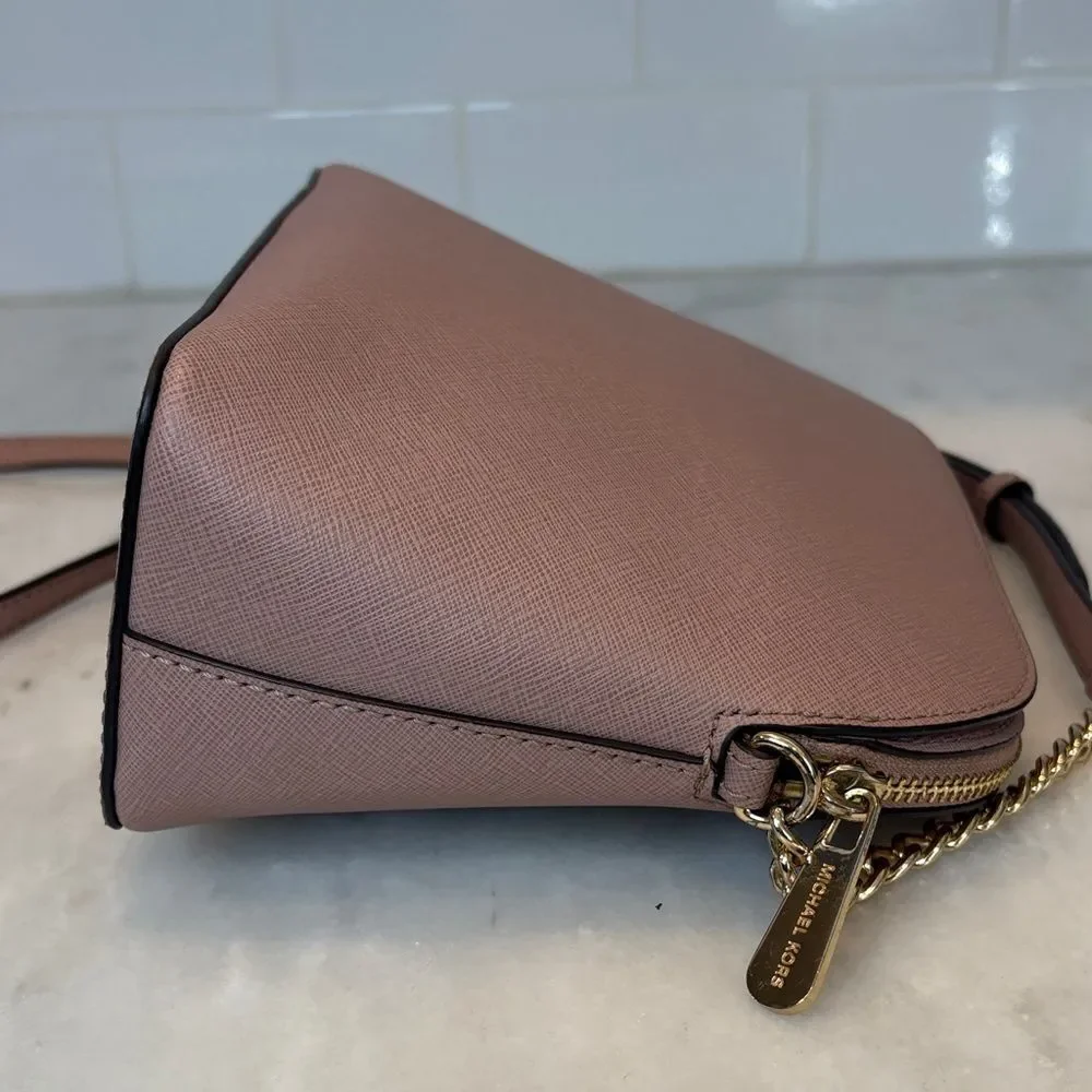 Michael Kors Crossbody Bag Purse Handbag Saffiano Leather Domed Chain-link Pink